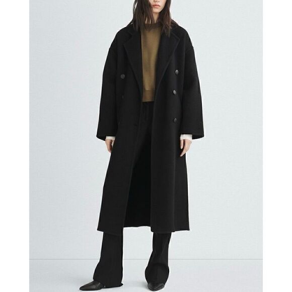 Rag & Bone Womens Double Breasted Relaxed Fit Thea Italian Wool Coat Black Large - Picture 1 of 10